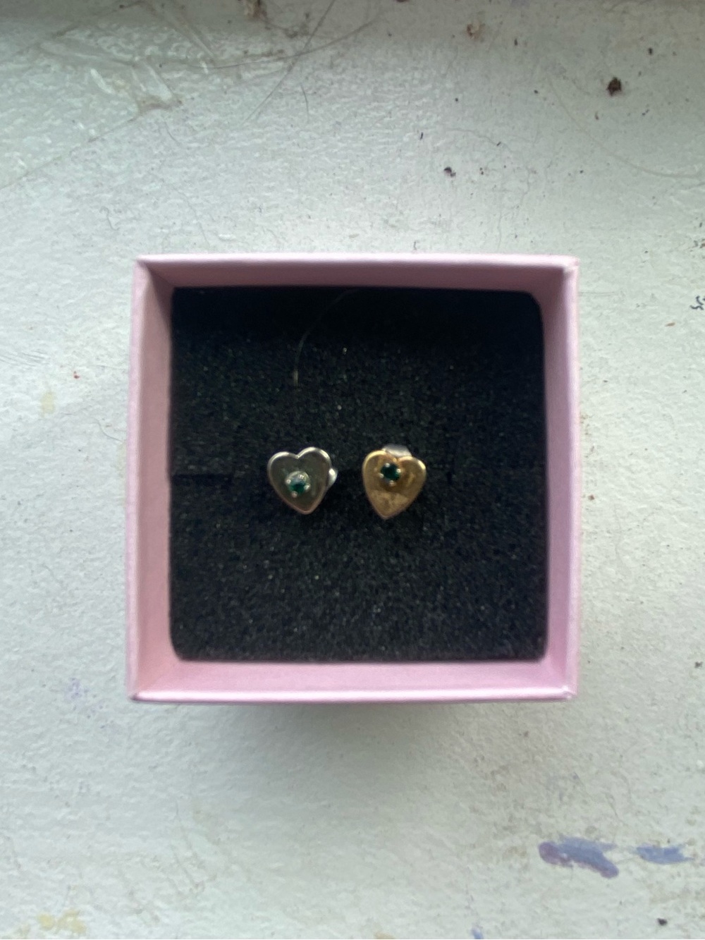 Heart Stud Earrings with Green Gemstone